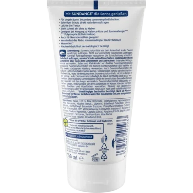 Sundance MED ultra sensitiv Sun Cream Gel, SPF 30, 150 ml Sundance MED ultra sensitiv Sun Cream Gel, SPF 30, 150 ml - Backside