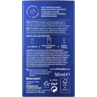 NIVEA MEN Anti-Age Hyaluron Moisturizing Cream with Q10 and SPF 30, 50 ml - Bacj