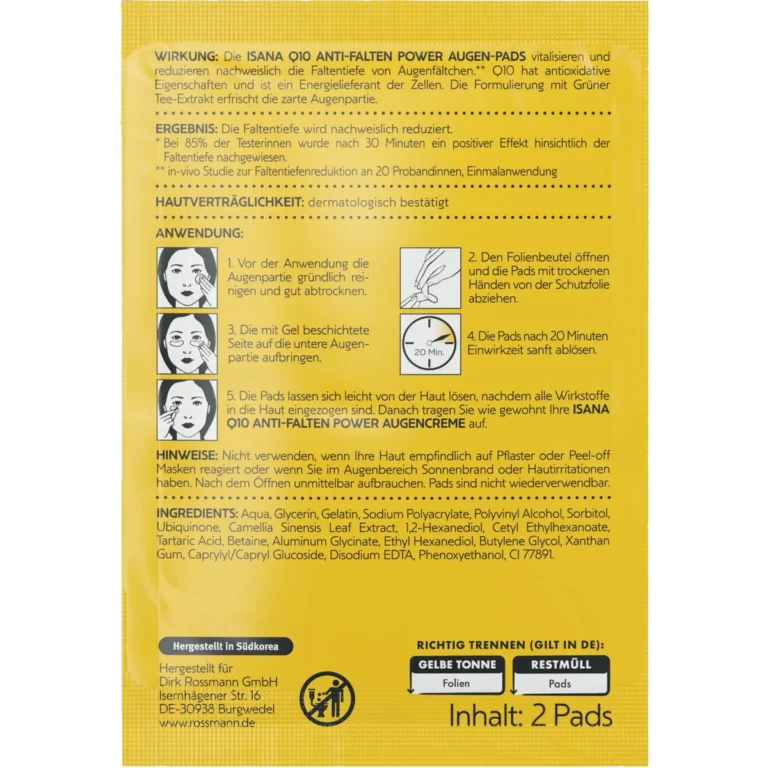 Isana Q10 Anti-Wrinkle Eye Pads, back side