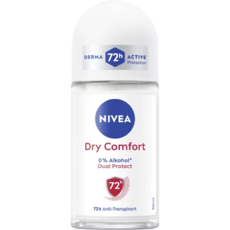 Front view of NIVEA Dry Comfort Deo Roll-On 50 ml bottle