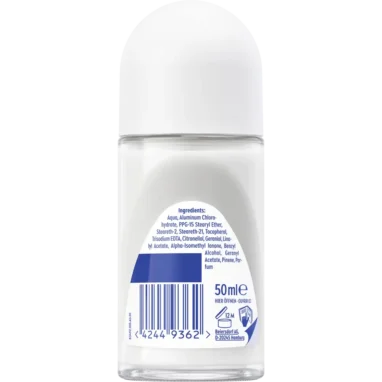 Back side of NIVEA Fresh Rose Touch roll-on showing ingredients and label