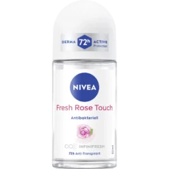 Front view of NIVEA Fresh Rose Touch Deo Roll-On 50 ml bottle