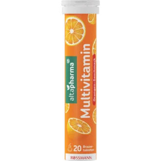 Altapharma Multivitamin Effervescent Tablets, 20 Altapharma Multivitamin effervescent tablets with orange flavour front packaging for daily vitamin support