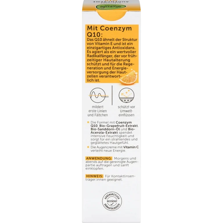 alverde Q10 Smoothing Eye Cream back packaging and details