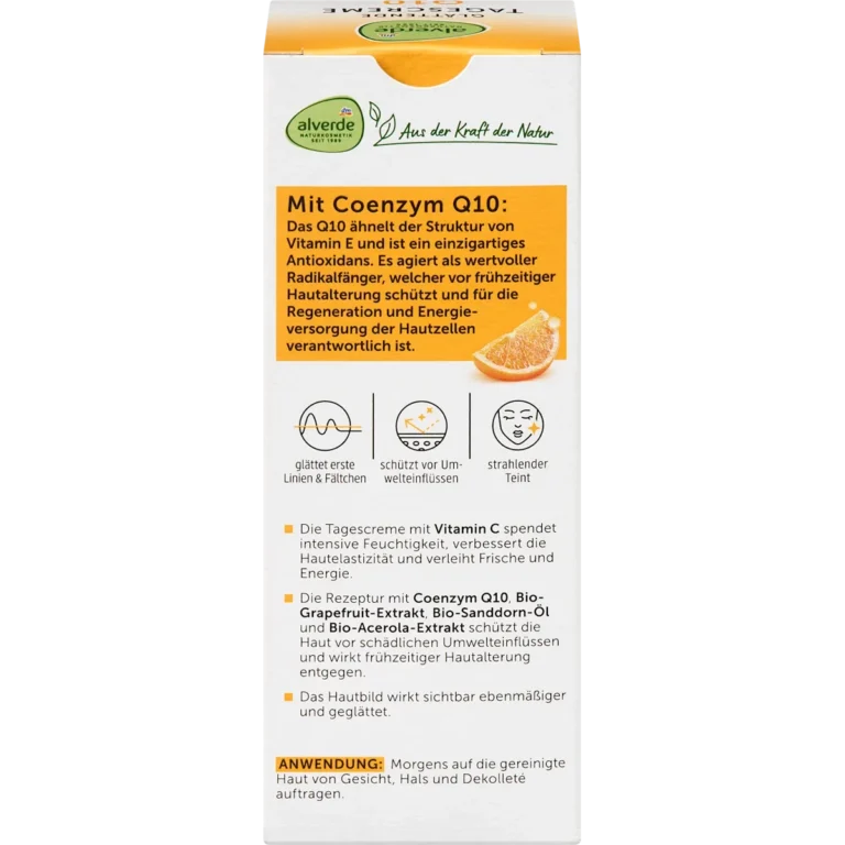 alverde Q10 Face Cream 30+ back packaging