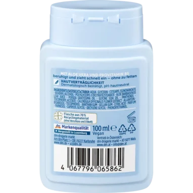 Balea Men After Shave Balm Sensitive, 100 ml Balea MEN After Shave Balsam Sensitive back label with ingredients and instructions