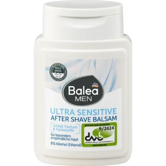 Balea Men After Shave Balm Ultra Sensitive, 100 ml Balea MEN After Shave Balsam Ultra Sensitive 100 ml front packaging men’s sensitive aftershave care