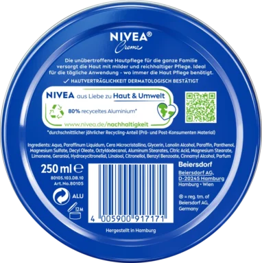 Nivea Original Cream, 250 ml - Backside