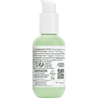 Garnier SkinActive 2in1 Vitamin C Glow Booster Cream SPF 25 bottle with citrus design