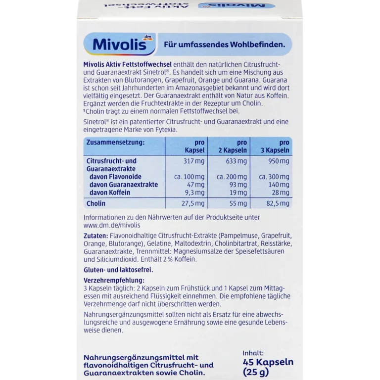 Mivolis Vegetable Fat Burner DM, 45 Capsules , Backside