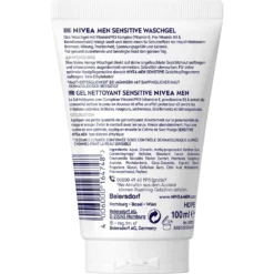NIVEA MEN Sensitive Face Wash Gel back packaging ingredients and usage instructions