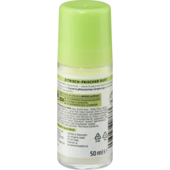 Back of Alverde Fresh Mint and Bergamot Deodorant Roll-On 50 ml showing ingredients and product information