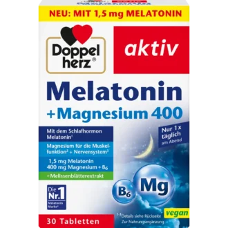 Doppelherz Melatonin + Magnesium 400 tablets front view