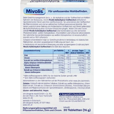 Mivolis Carbohydrate Metabolism, 20 Tablets - Back