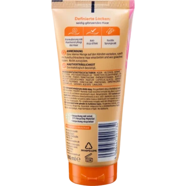 Back of Balea Curl Styling Lotion 100 ml showing ingredients, application instructions and barcode