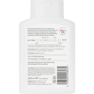Sebamed Sport Shower 3-in-1 200 ml pH 5.5 soap-free cleanser for sensitive skin, face and hair - Backside