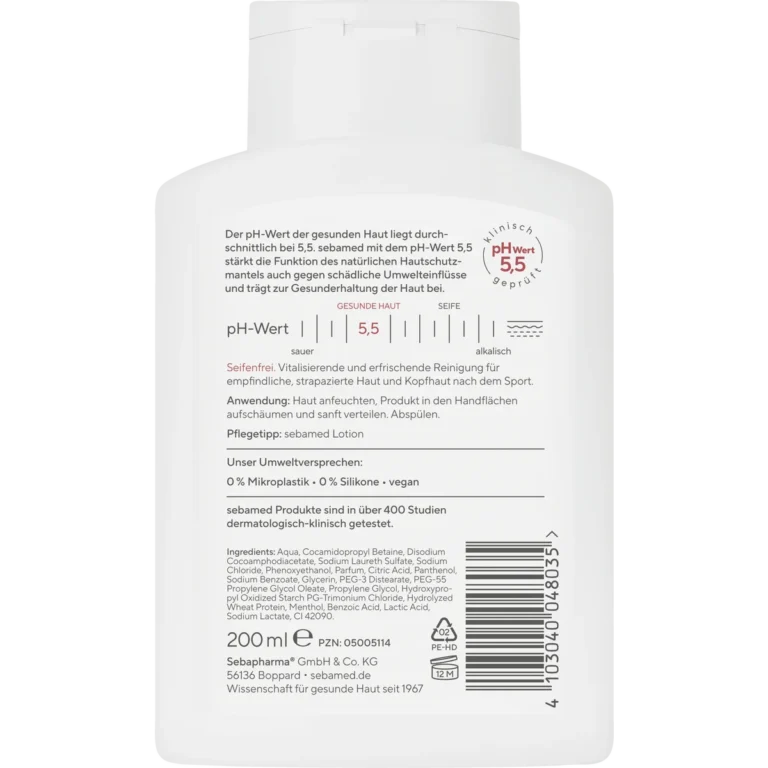 Sebamed Sport Shower Gel 2in1, 200 ml Sebamed Sport Shower 3-in-1 200 ml pH 5.5 soap-free cleanser for sensitive skin, face and hair - Backside