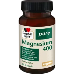 Doppelherz Pure Magnesium 400 front container with 60 vegan magnesium capsules derived from Dead Sea minerals