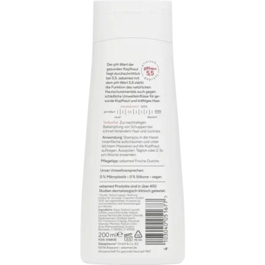 Sebamed Anti-Dandruff Shampoo PLUS back label ingredients & usage instructions