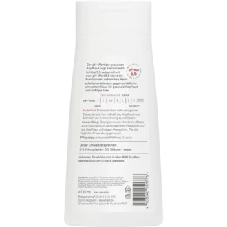 Ingredients & instructions on Sebamed Every-Day Shampoo back label