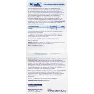 Mivolis Lactase 6000, 100 Mini Tablets Mivolis Lactase 6000, 100 Mini Tablets Backside