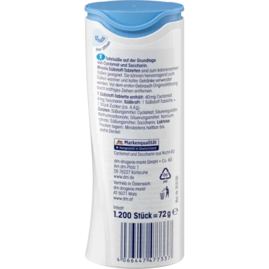 Mivolis Sweetener, 1200 Tablets - Backside