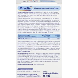 Mivolis Vitamin D3 Chewable Tablets for Children nutrition facts and dosage information