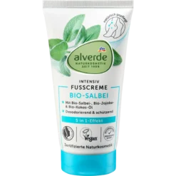 alverde 5-in-1 Foot Cream with organic sage and willow bark, 75 ml tube, NATRUE-certified natural cosmetics