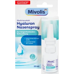 Mivolis Hyaluronic Acid Nasal Spray 20 ml for long-lasting moisture in dry nasal passages