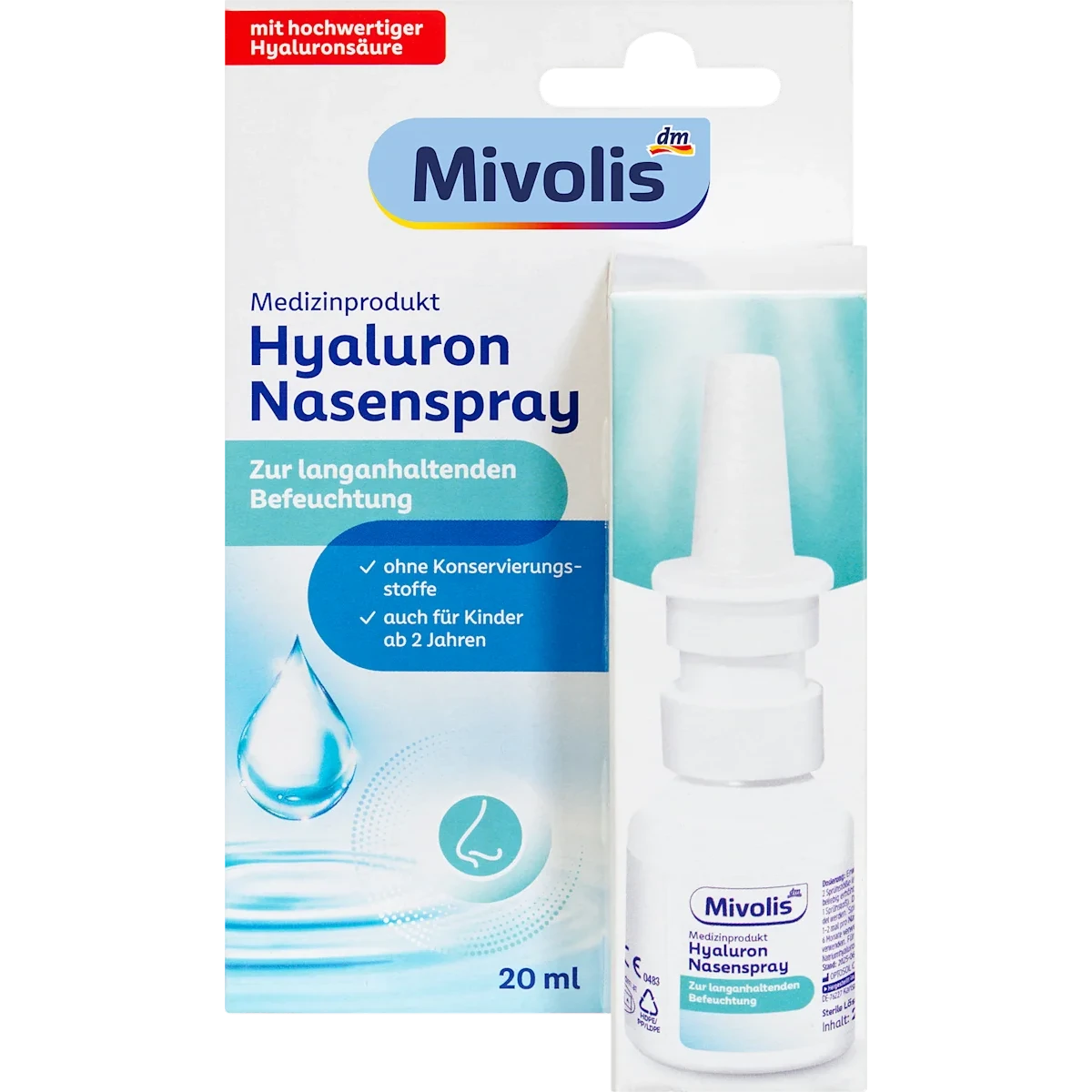 Mivolis Hyaluron Nose Spray, 20ml Mivolis Hyaluronic Acid Nasal Spray 20 ml for long-lasting moisture in dry nasal passages