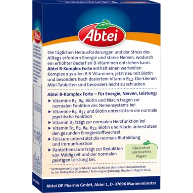 Abtei Vitamin B Complex, 30 Mini-Tablets Abtei Vitamin B Complex, 30 Mini-Tablets - Backside