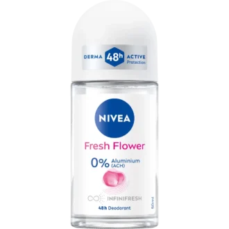Front view of NIVEA Fresh Flower Deo Roll‑On 50 ml bottle