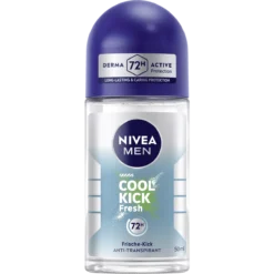 NIVEA MEN Cool Kick Fresh Antiperspirant Roll-On 50 ml with 72-hour sweat and odor protection