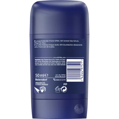 Nivea Men Fresh Active Deo Stick, 50ml Back label showing full ingredient list on the deodorant