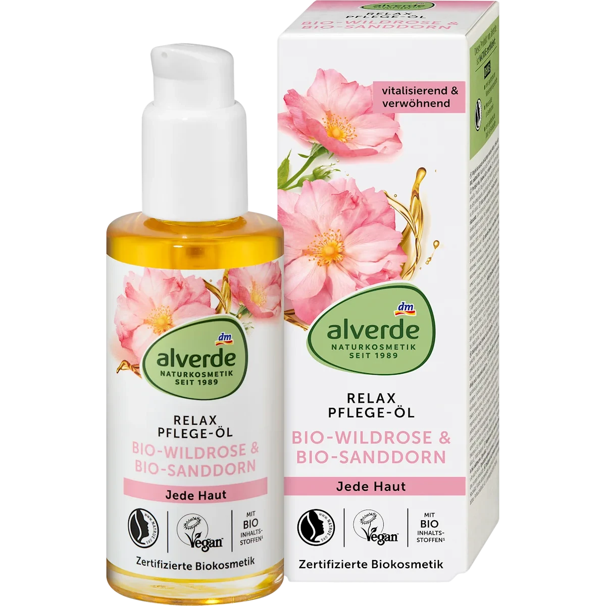 Alverde Body Oil Relax Wild Rose Sea Buckthorn, 100ml alverde NATURKOSMETIK Relax Wild Rose Body Oil 100 ml with nourishing botanical oils