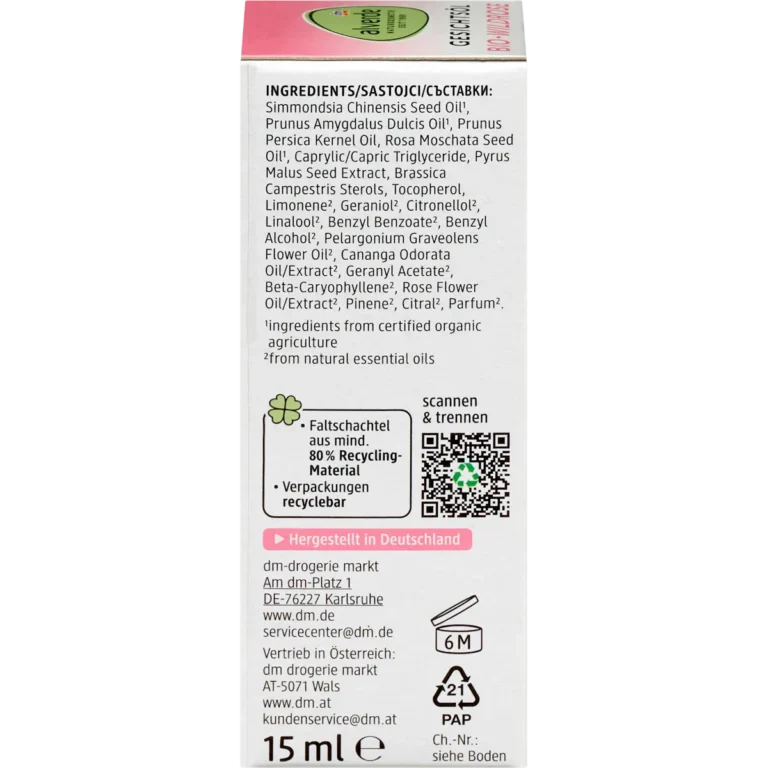Alverde Wild Rose Face Oil, 15ml Wild rose ingredient natural skincare oil rosa moschata seed oil