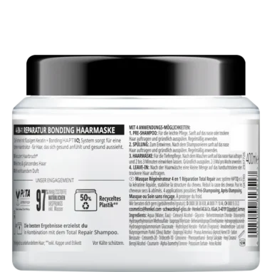 Schwarzkopf Gliss 4in1 Total Repair Hair Mask ingredients and usage instructions