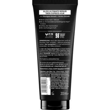 Schwarzkopf Gliss Ultimate Repair 1-Minute Express Treatment ingredients and usage instructions