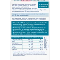 Back of Doppelherz Collagen 1000 + Biotin + Beta-Carotene packaging showing ingredients and nutrition information