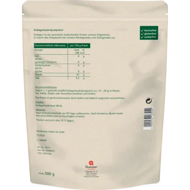 Doppelherz Pure Collagen Powder ingredients label