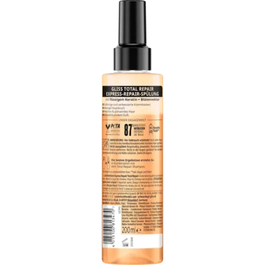 Schwarzkopf Gliss Total Repair Express Repair, 200ml Back packaging showing full INCI list and usage instructions