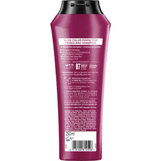 Schwarzkopf Gliss Colour Perfector Shampoo back label with ingredients & instructions