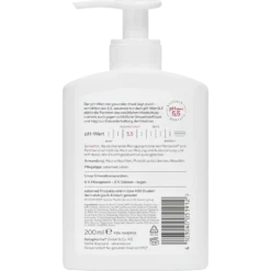 Back label of Sebamed Liquid Face & Body Wash showing ingredients and usage