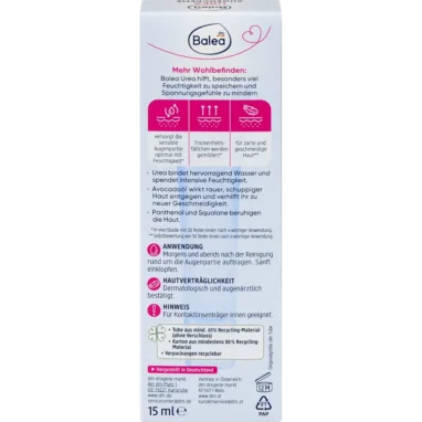 Balea Urea Eye Cream back label ingredients and instructions