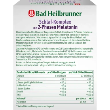 Bad Heilbrunner Sleep Complex Tea with 2-Phase Melatonin, 10 Sachets - Backside