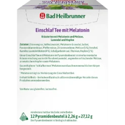 Bad Heilbrunner Sleep Tea with Melatonin, 12 Pyramid Bags - Backside