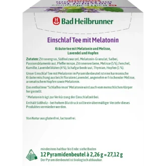 Bad Heilbrunner Sleep Tea with Melatonin, 12 Pyramid Bags - Backside
