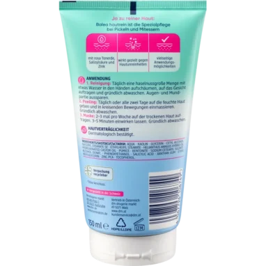 Balea Hautrein Purifying 3-in-1 Cleanser, Peel & Mask, 150 ml - Backside
