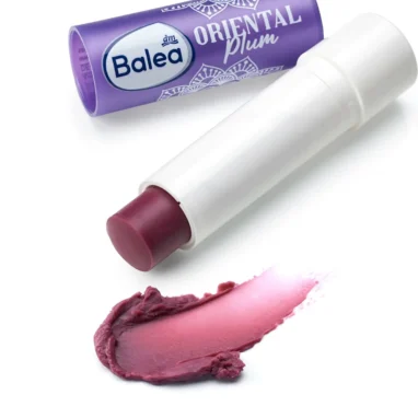 Balea Oriental Plum Lip Balm (Limited Edition) Balea Oriental Plum lip balm creamy tinted texture close-up