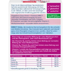 Doppelherz activ Iron-Femin DIRECT ingredients and dosage label